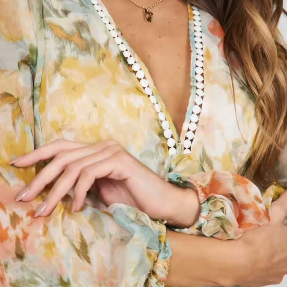 Floral V-Neck Chiffon Midi Dress