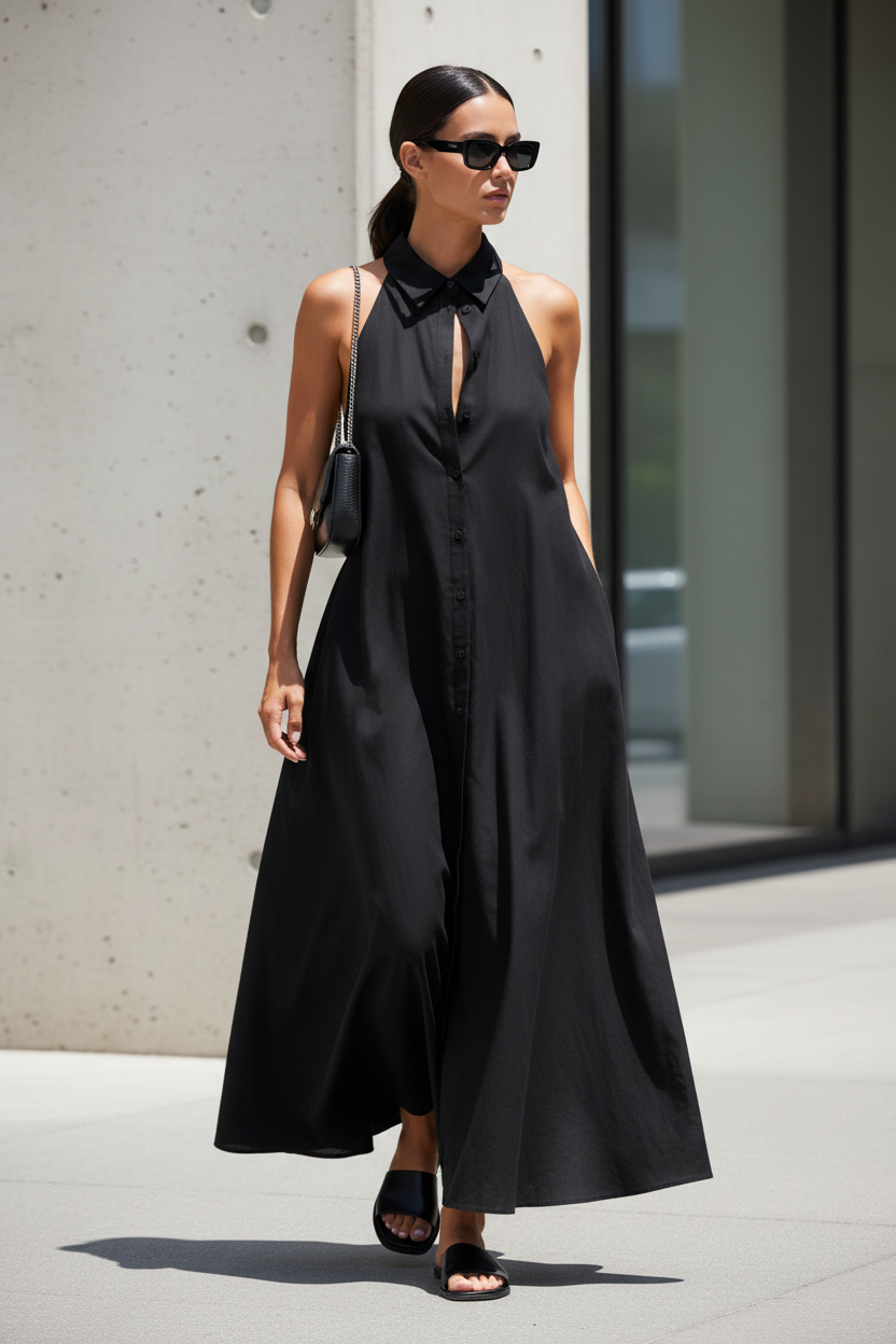 Black Minimalist Maxi Sleeveless Dress
