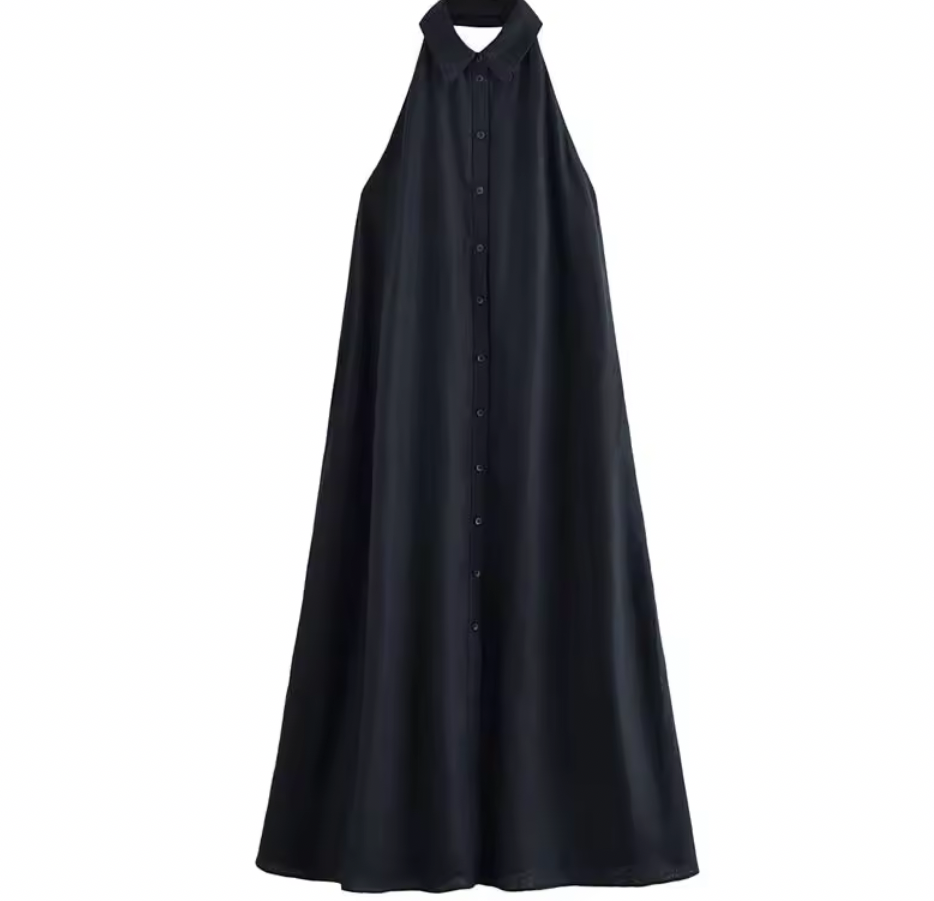 Black Minimalist Maxi Sleeveless Dress