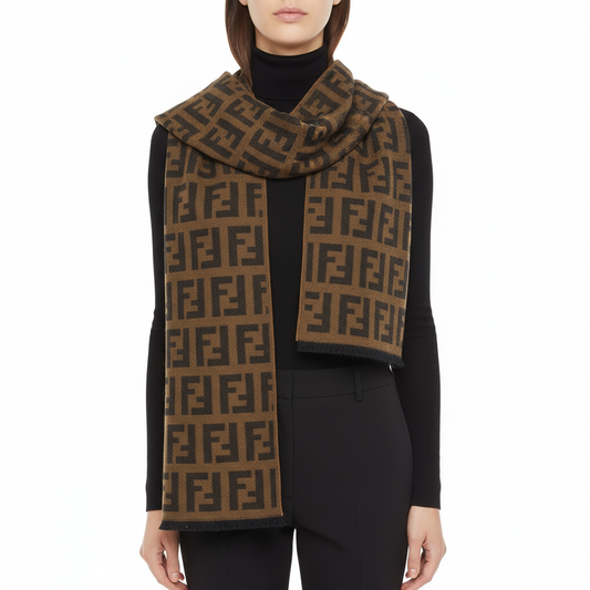 FENDI – Zucca Wool Stall / Muffler – Brown Wool – 100% Authentic ✨Previously Owned Very Good Condition ~25% Off MSRP