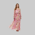 Watercolor Off-the-Shoulder Maxi Dress