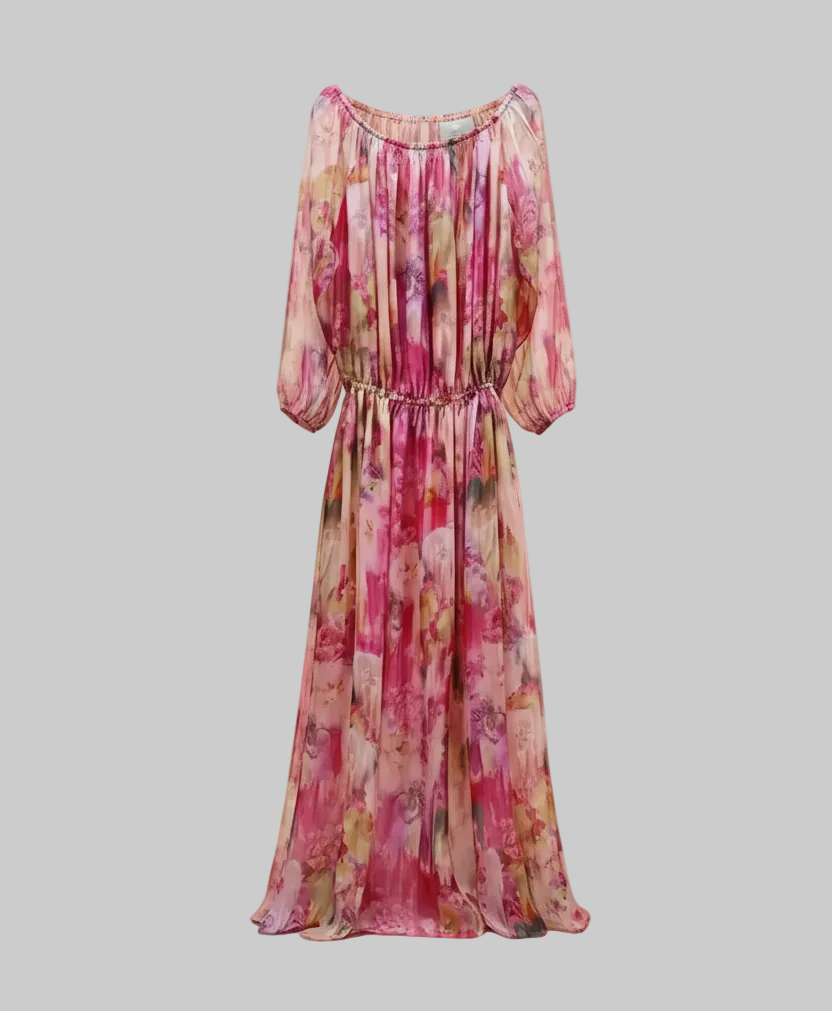 Watercolor Off-the-Shoulder Maxi Dress