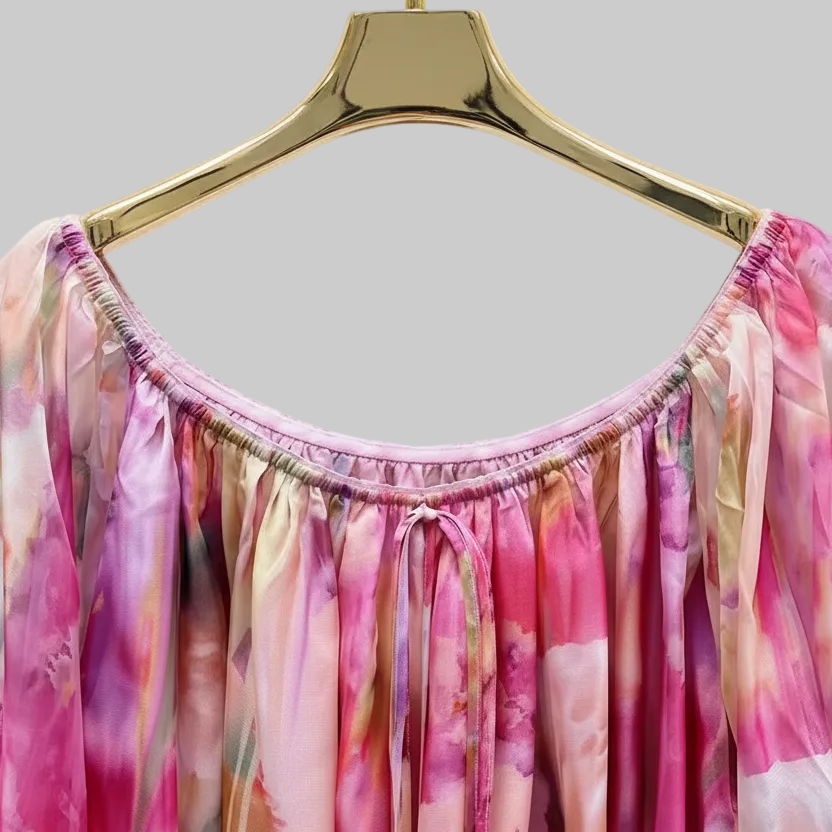 Watercolor Off-the-Shoulder Maxi Dress