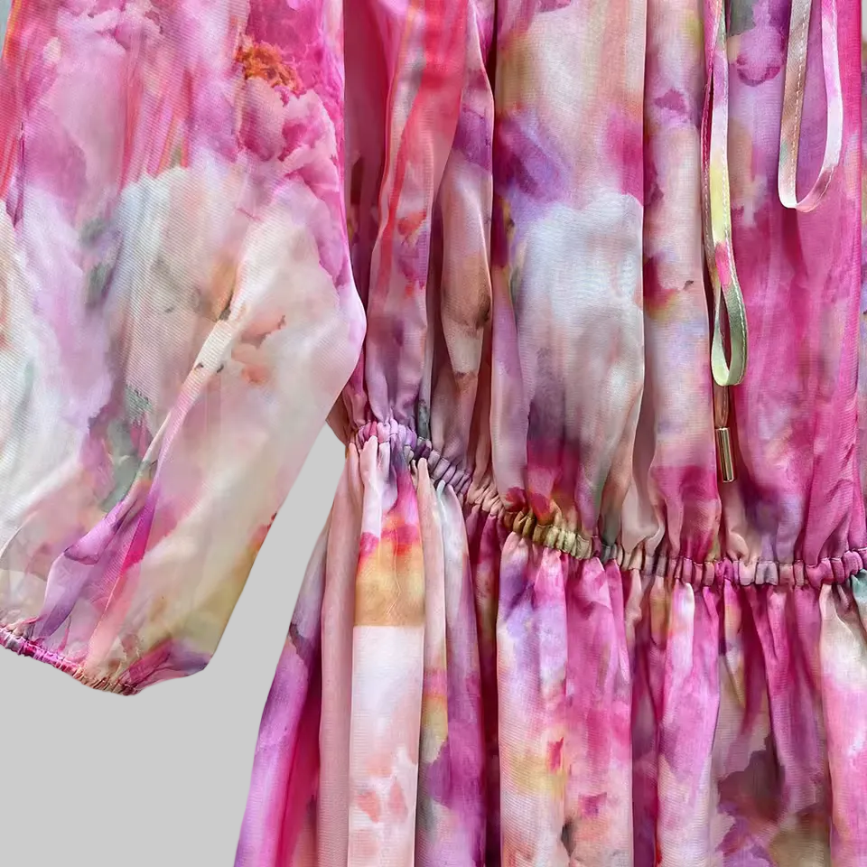 Watercolor Off-the-Shoulder Maxi Dress