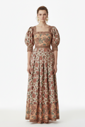 Bohemian Floral Puff Sleeve Crop Top & Maxi Skirt Set | Women’s Square Neck matching Summer Outfit