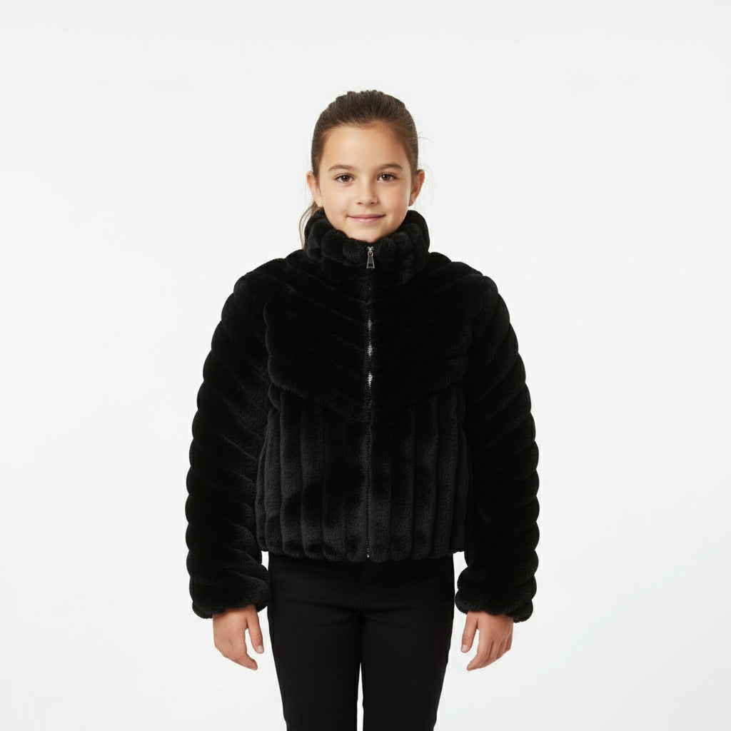 MONCLER Black faux fur jacket 