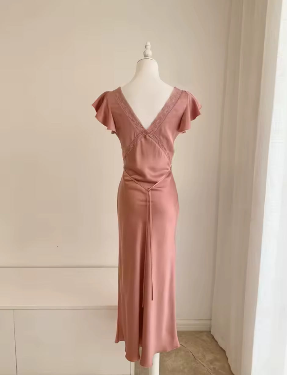 Silk V-Neck Bias Cut Midi Dress