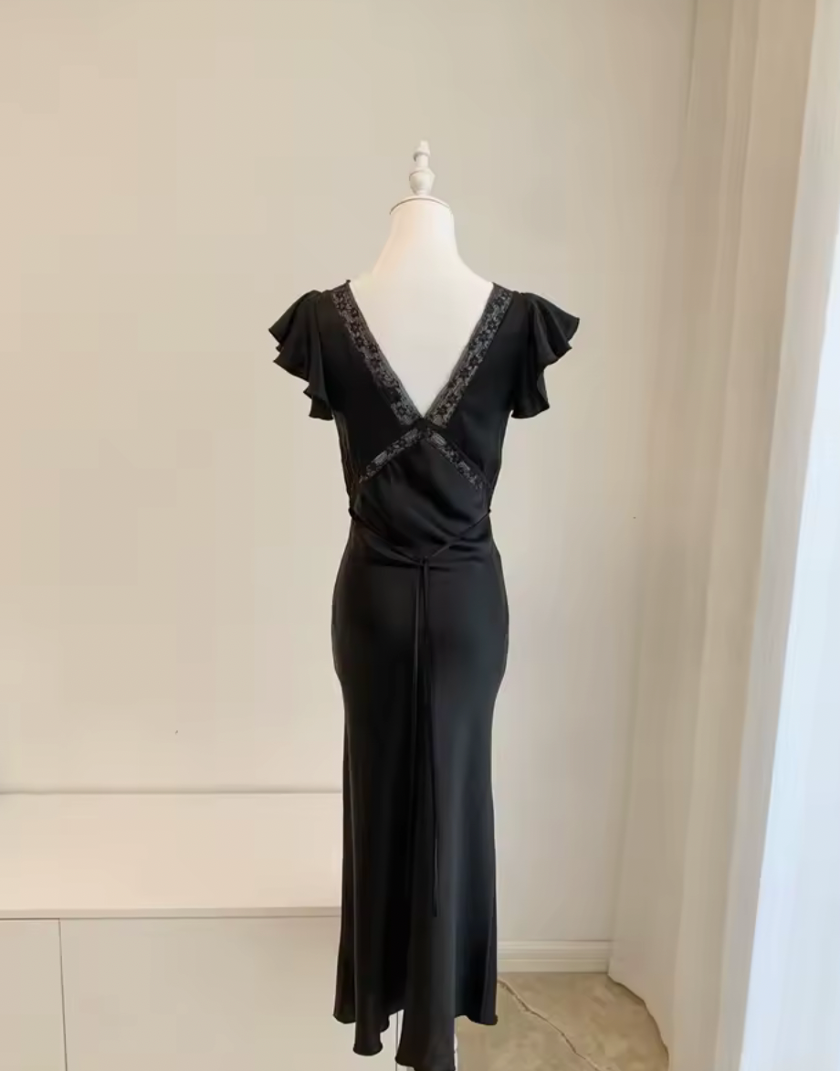 Silk V-Neck Bias Cut Midi Dress