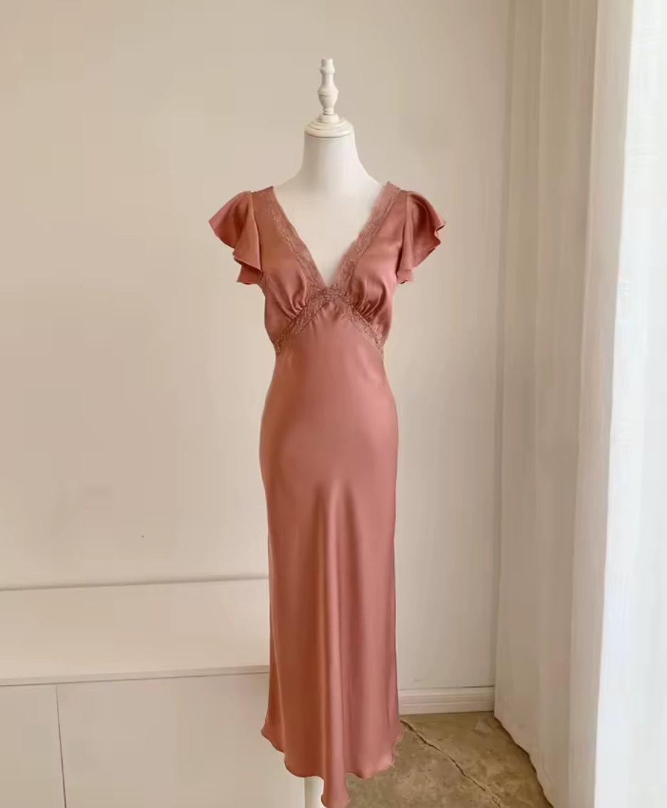 Silk V-Neck Bias Cut Midi Dress