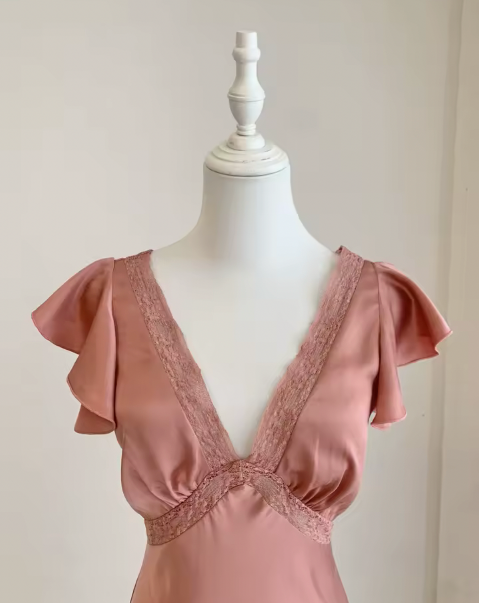 Silk V-Neck Bias Cut Midi Dress
