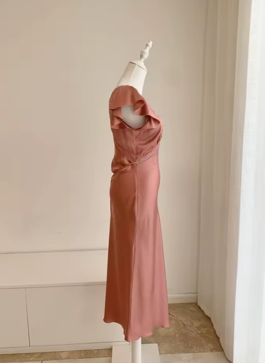 Silk V-Neck Bias Cut Midi Dress