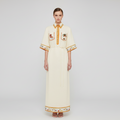 Palm Embroidered Linen Midi Dress