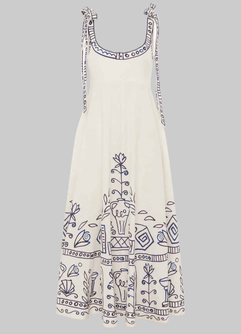 Tie Shoulder Linen Midi Dress