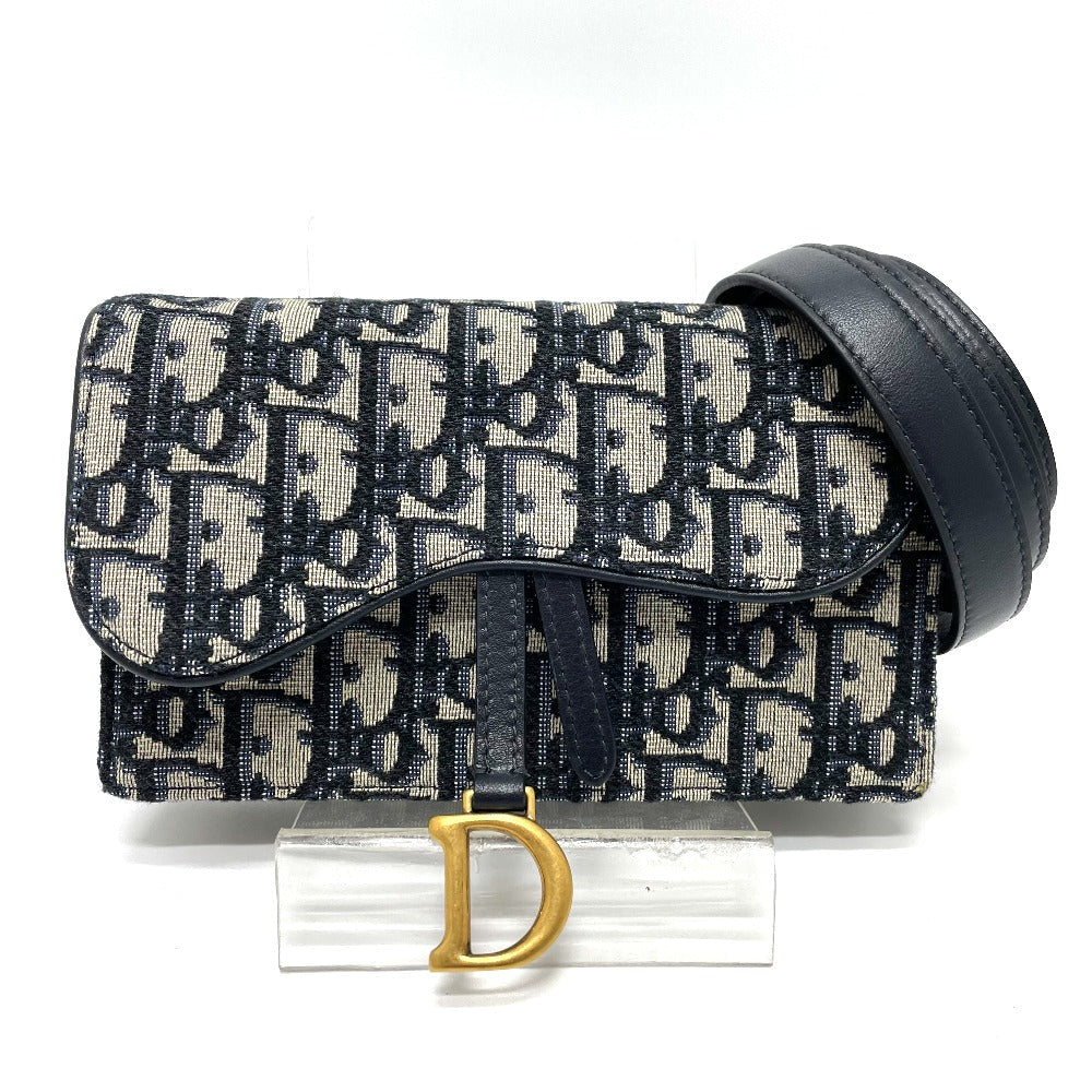 DIOR – Oblique Saddle Belt Pouch / Waist Bag – Leather × Canvas Navy