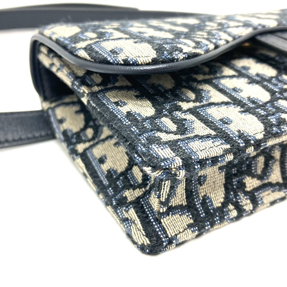 DIOR – Oblique Saddle Belt Pouch / Waist Bag – Leather × Canvas Navy