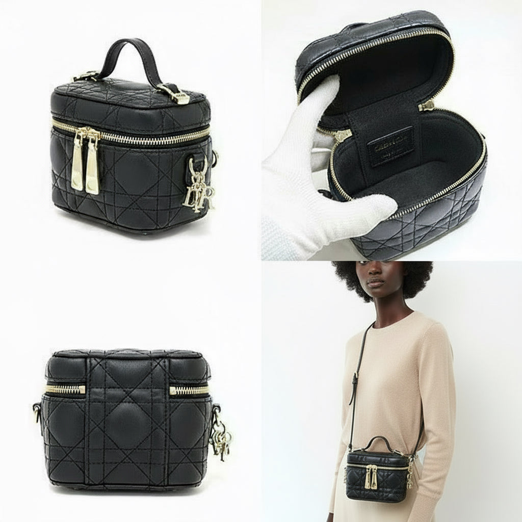 Dior DIOR – Lady Dior Micro Vanity – Black Lambskin Cannage – 100% Authentic ✨ Previously Owned Pristine Condition NEW