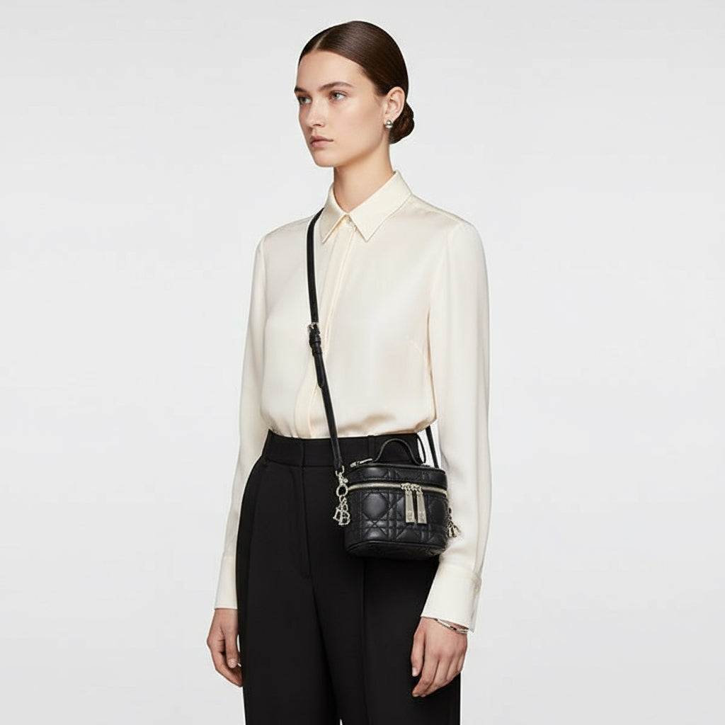 Dior DIOR – Lady Dior Micro Vanity – Black Lambskin Cannage – 100% Authentic ✨ Previously Owned Pristine Condition NEW