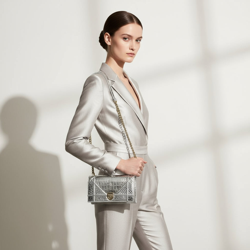 DIOR – Diorama Small Flap Shoulder Bag – Silver Leather – 100% Authentic ✨Previously Owned ~41% Off MSRP