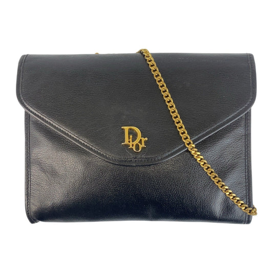 Christian Dior – Vintage Chain Shoulder Clutch – Black Leather with Gold-Tone Chain & “Dior”Logo – ✨ Previously Owned well kept Vintage Condition.