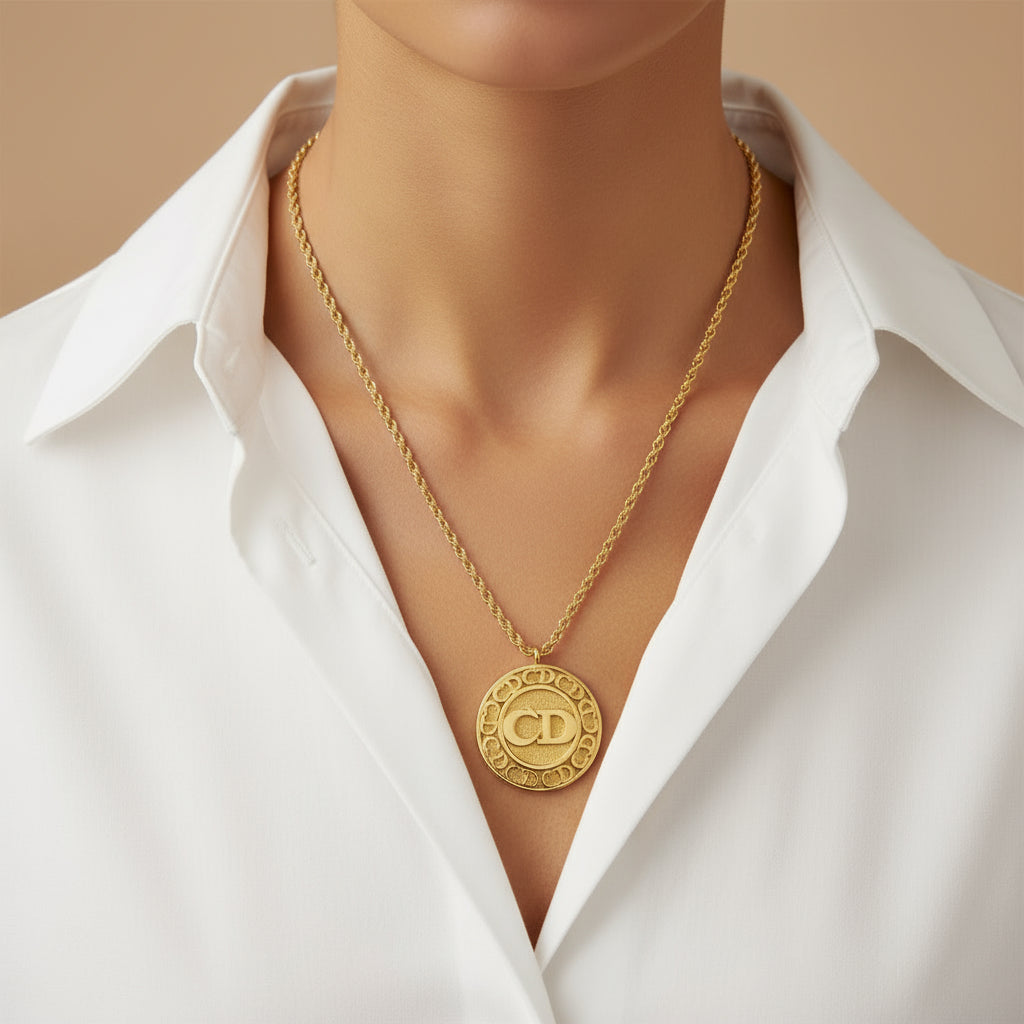 DIOR Metal Gold Necklace 100% Authentic Very Good ✨ Previously Owned Condition ~37% Off MSRP