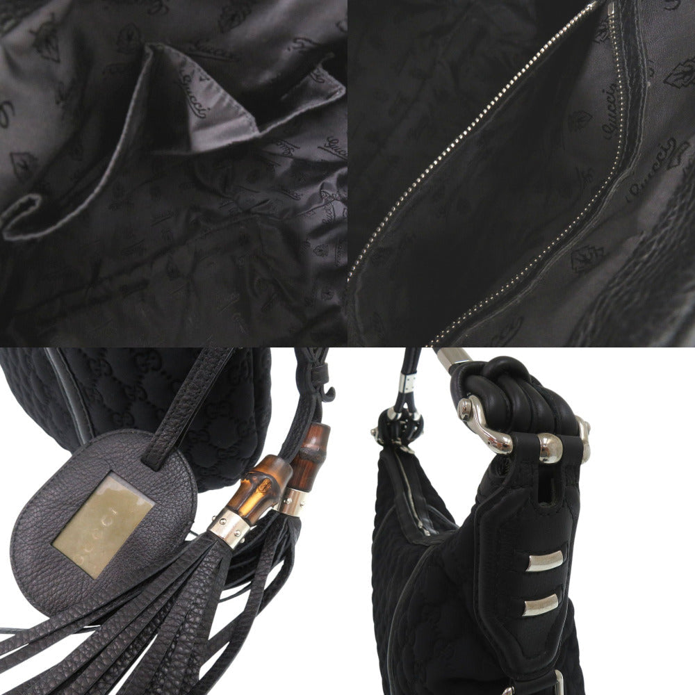 GUCCI – GG Logo One-Belt Fringe Bamboo Horsebit Hobo – Black Nylon – Modern Collection – 100% Authentic ✨Previously Owned Excellent Condition
