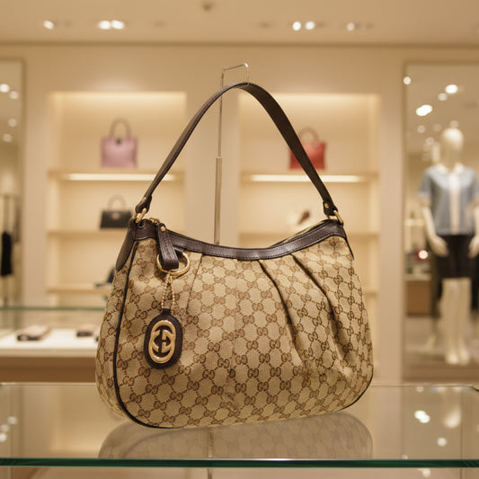 GUCCI Sukey Shoulder Bag  GG Canvas Brown 100% Authentic Very Good ✨ Perviously-Owned Condition ~24% Off MSRP