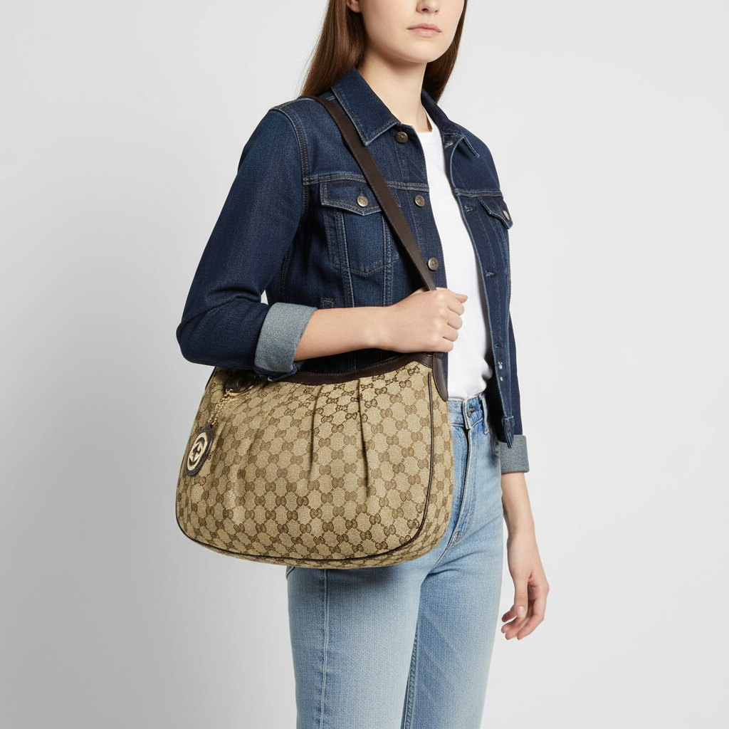 GUCCI Sukey Shoulder Bag  GG Canvas Brown 100% Authentic Very Good ✨ Perviously-Owned Condition ~24% Off MSRP