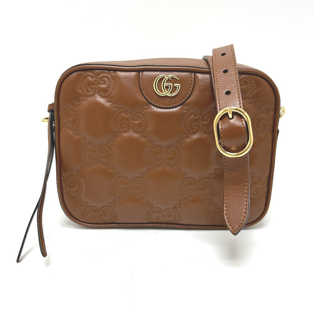GUCCI – GG Matelassé Double G Shoulder Bag – Small – Brown Leather – 100% Authentic Previously Owned – Pristine / Unused Condition
