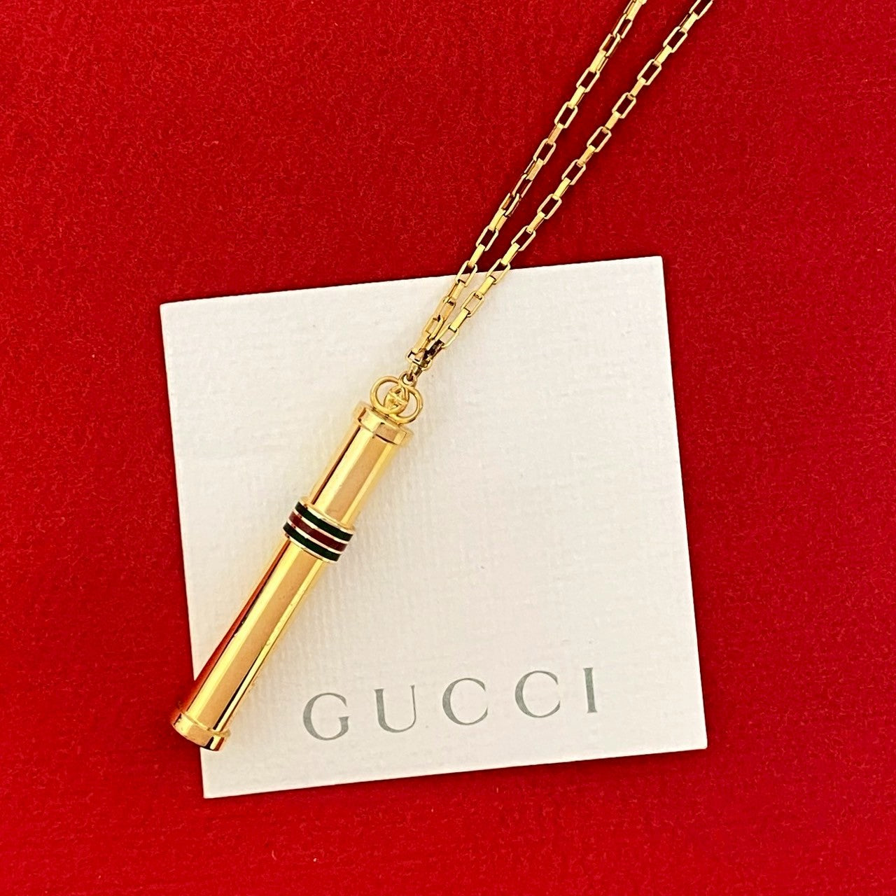 GUCCI – Gold-Plated Perfume Bottle Necklace – Sherry Line – Long 76cm Length – 100% Authentic ✨Previously Owned Excellent Condition ~