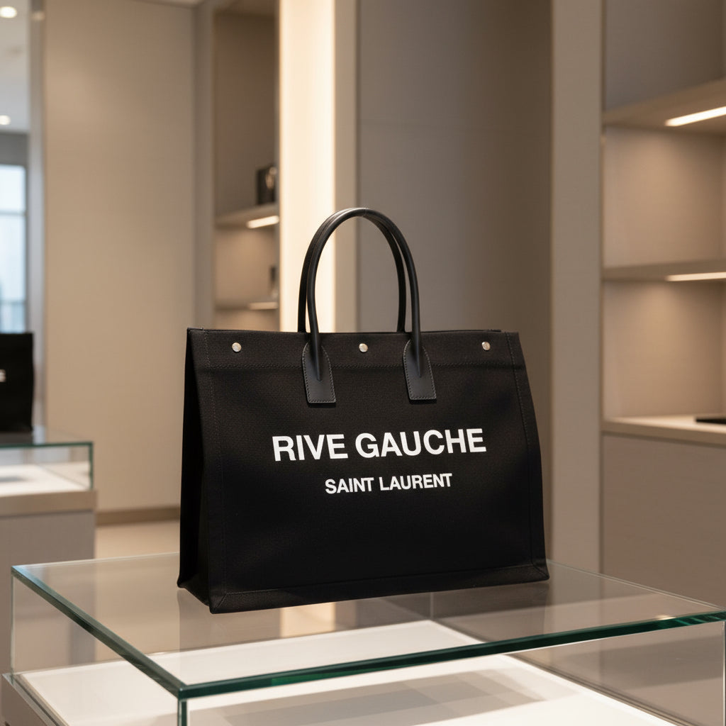 SAINT LAURENT – Rive Gauche Tote Bag – Black Canvas – Italy 100% Authentic ✨Previously Owned Very Good Condition ~51% Off MSRP