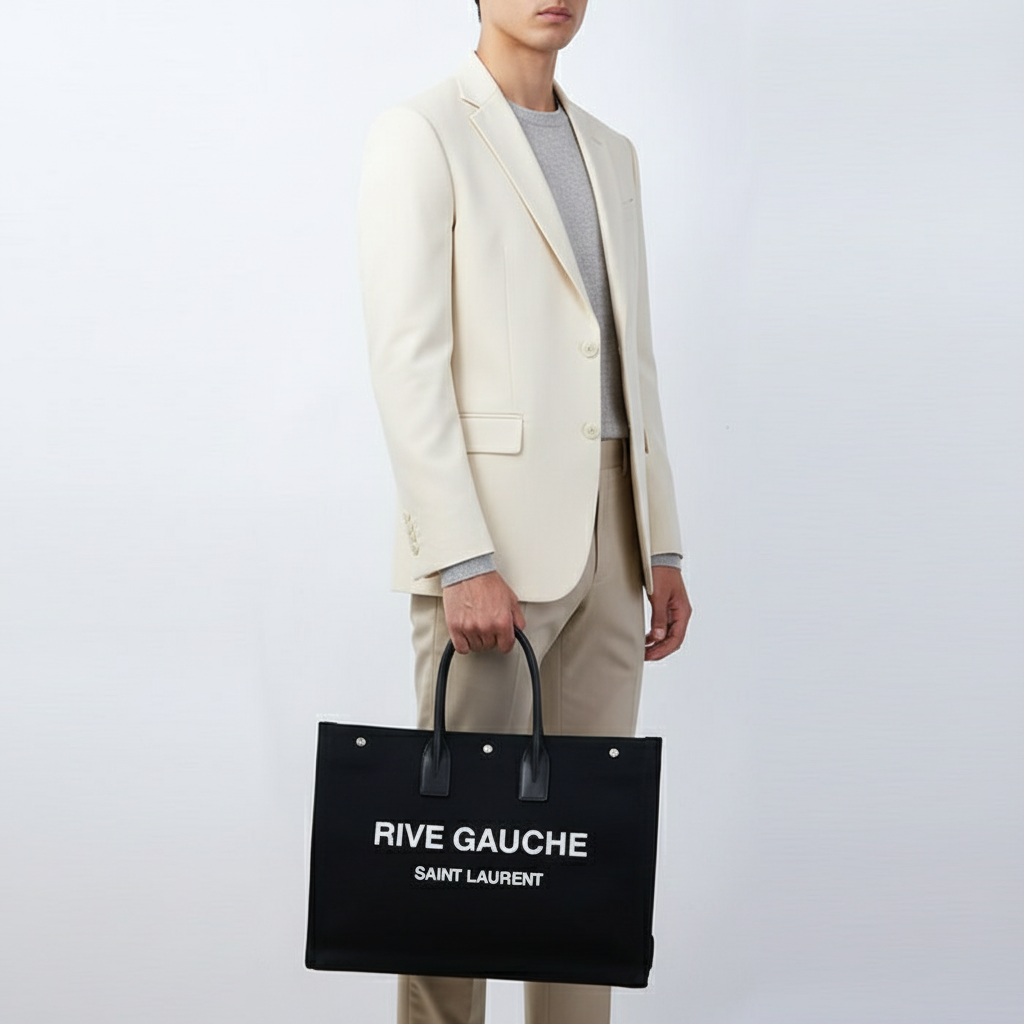 SAINT LAURENT – Rive Gauche Tote Bag – Black Canvas – Italy 100% Authentic ✨Previously Owned Very Good Condition ~51% Off MSRP
