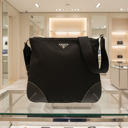 PRADA – Triangle Logo Pochette Shoulder Bag – Black Nylon Leather – Italy – 100% Authentic ✨Previously Owned Excellent Condition ~44% Off MSRP