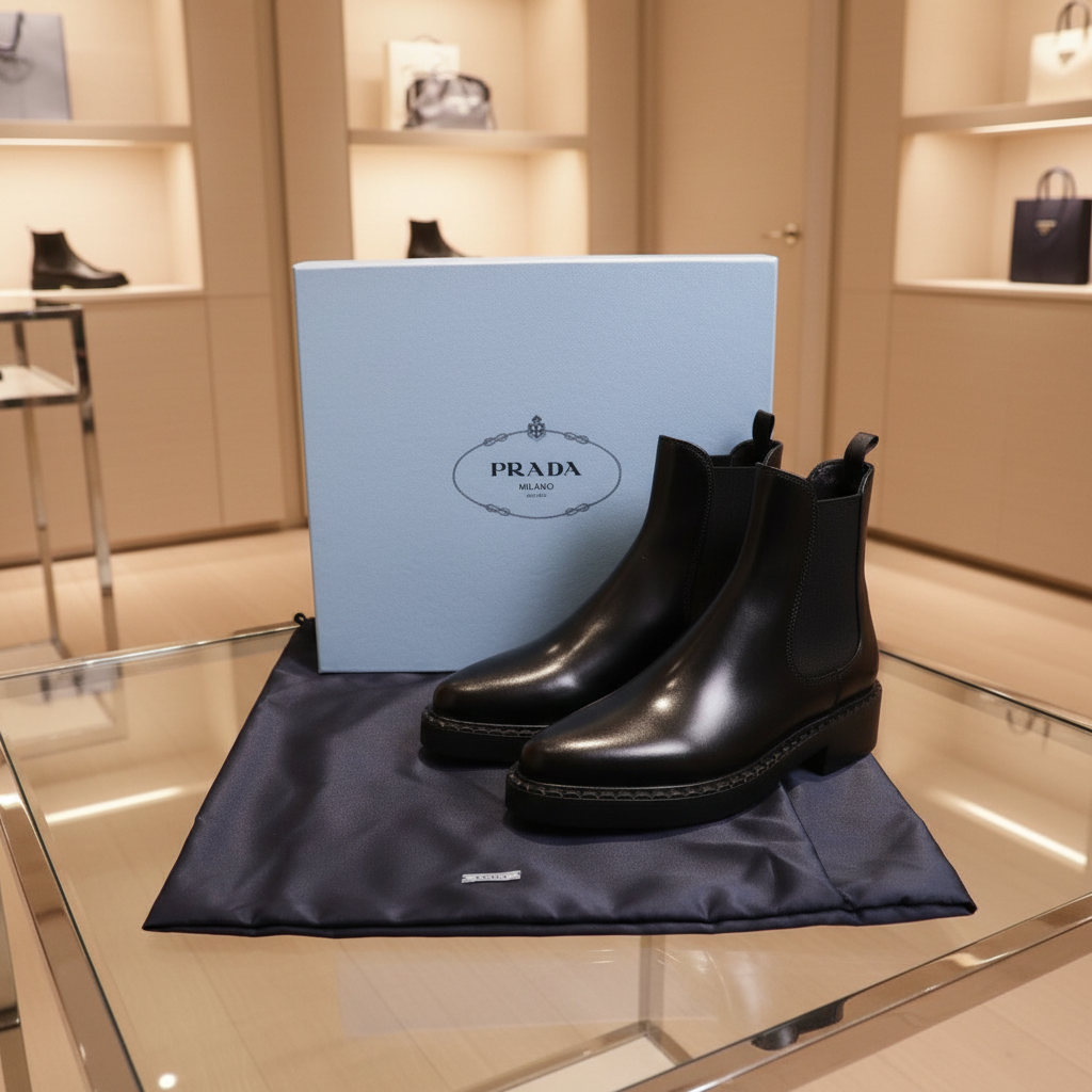 PRADA – Brushed Leather Short Boots – Black “Chocolate” – Size 37.5 – 100% Authentic ✨Previously Owned Pristine / Like-New Condition ~36% Off MSRP