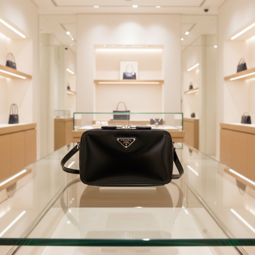 PRADA – Brick Shoulder Bag – Black Brushed Leather – Italy – 100% Authentic ✨Previously Owned Pristine Condition ~28% Off MSRP