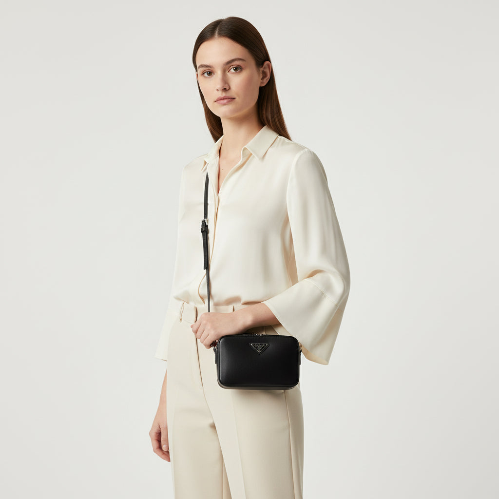 PRADA – Brick Shoulder Bag – Black Brushed Leather – Italy – 100% Authentic ✨Previously Owned Pristine Condition ~28% Off MSRP