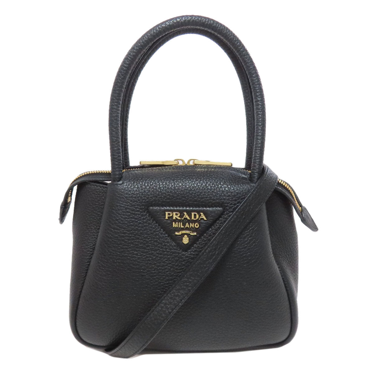 PRADA – Black Leather 2WAY Structured Handbag – With Shoulder Strap kk– 100% Authentic ✨Previously Owned Very Good Condition ~36% Off MSRP