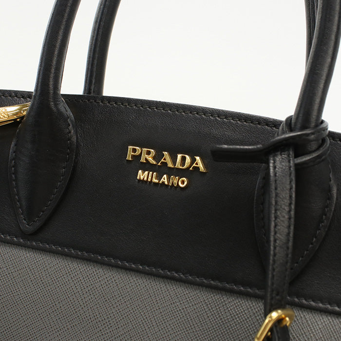 PRADA – Esplanade Bicolor 2WAY Tote Bag Saffiano Leather Gray with Gold Hardware – 100% Authentic ✨Previously Owned Very Good Condition ~41% Off MSRP