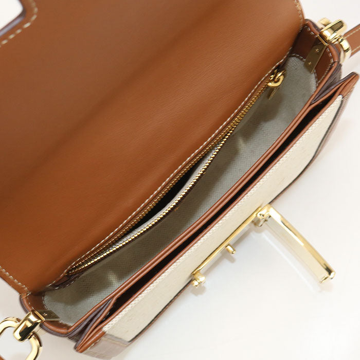 PRADA – Canvas & Leather Shoulder Bag – Beige with Gold Hardware – 100% Authentic ✨Previously Owned Very Good Condition ~39% Off MSRP