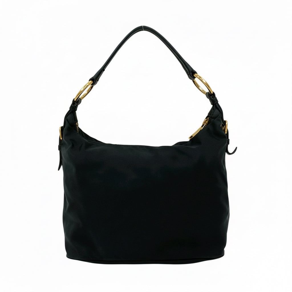 PRADA – Nylon &amp; Leather Shoulder Bag with Triangle Logo – Black – 100% Authentic ✨Previously Owned Very Good Condition ~38% Off MSRP