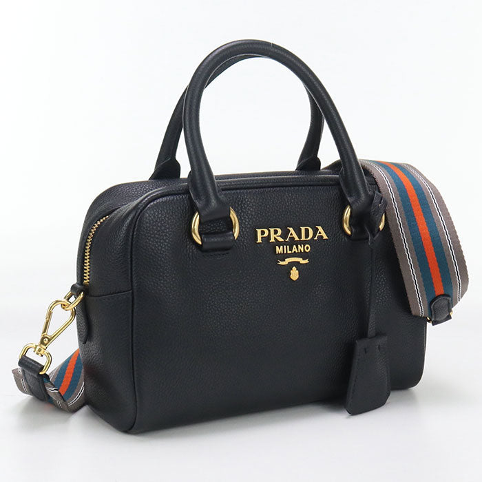 PRADA – 2WAY Vittello Leather Handbag – Black with Gold Hardware – 100% Authentic ✨Previously Owned Excellent Condition ~39% Off MSRP
