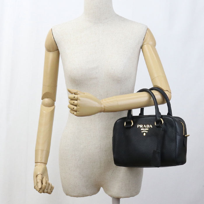 PRADA – 2WAY Vittello Leather Handbag – Black with Gold Hardware – 100% Authentic ✨Previously Owned Excellent Condition ~39% Off MSRP