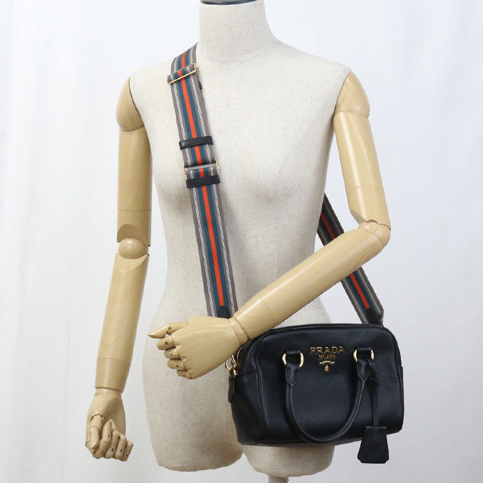 PRADA – 2WAY Vittello Leather Handbag – Black with Gold Hardware – 100% Authentic ✨Previously Owned Excellent Condition ~39% Off MSRP