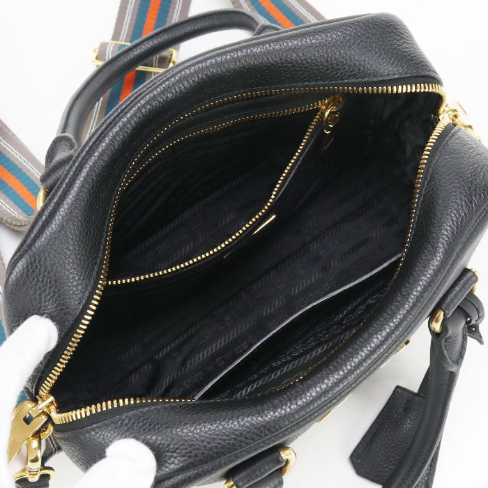 PRADA – 2WAY Vittello Leather Handbag – Black with Gold Hardware – 100% Authentic ✨Previously Owned Excellent Condition ~39% Off MSRP