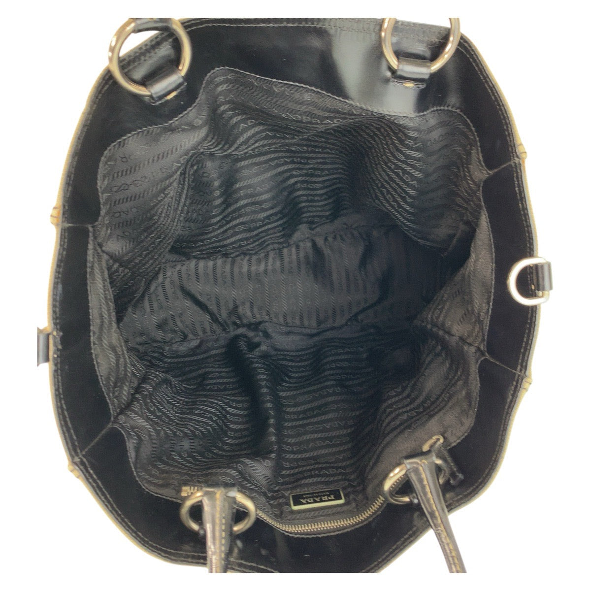 PRADA – Canvas Tote Bag with Triangle Logo – Beige &amp; Black with Silver Hardware – 100% Authentic ✨Previously Owned Very Good Condition ~32% Off MSRP