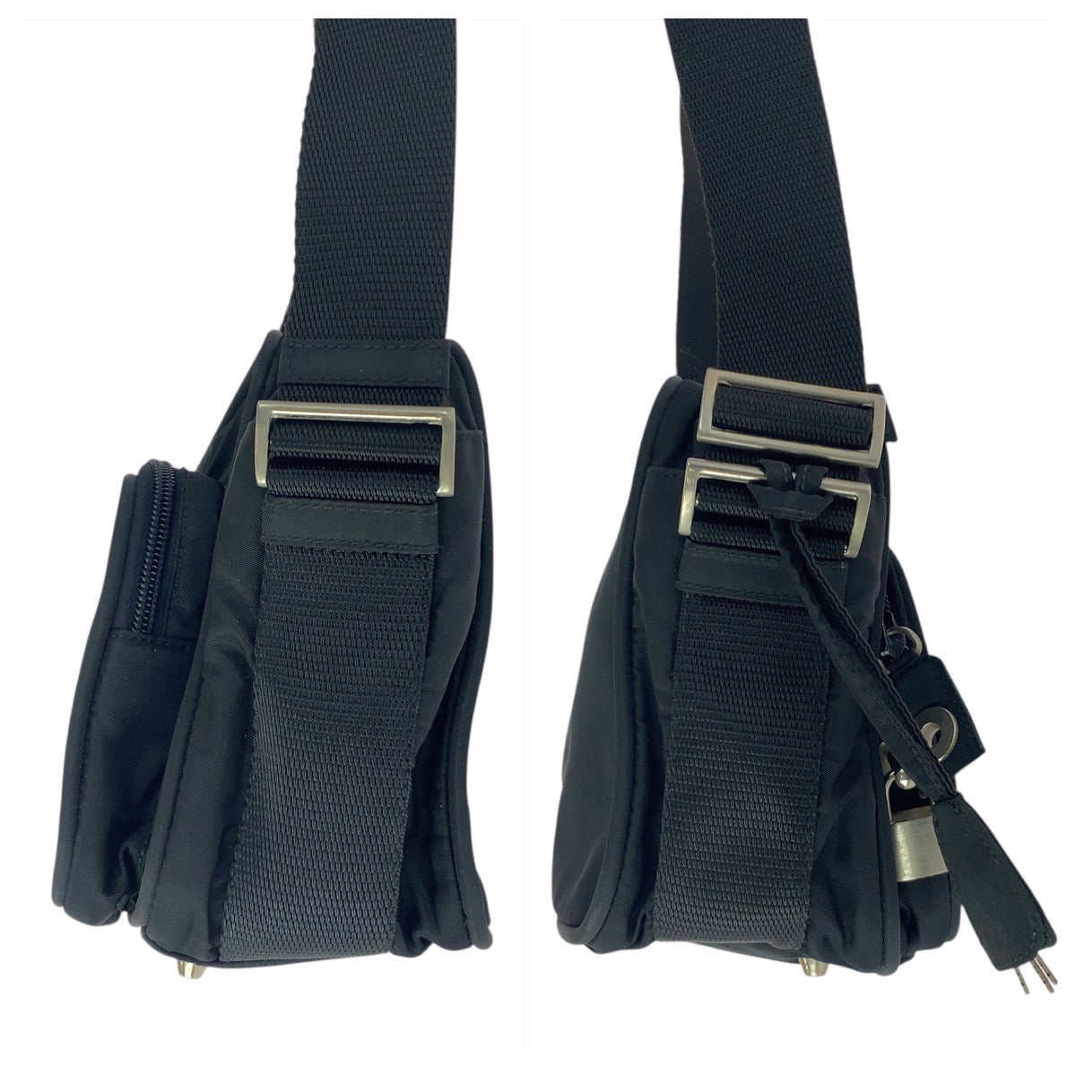 PRADA – Nylon Shoulder Bag with Triangle Logo – Black with Silver Hardware – 100% Authentic ✨Previously Owned Very Good Condition ~38% Off MSRP