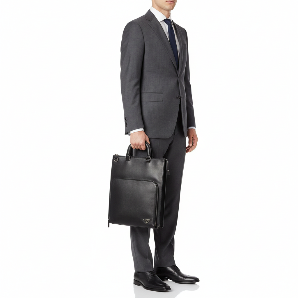 PRADA – Saffiano Leather Triangle Logo Tote Bag – Black – Men’s Business / Briefcase Style – 100% Authentic ✨Previously Owned Very Good Condition ~36% Off MSRP