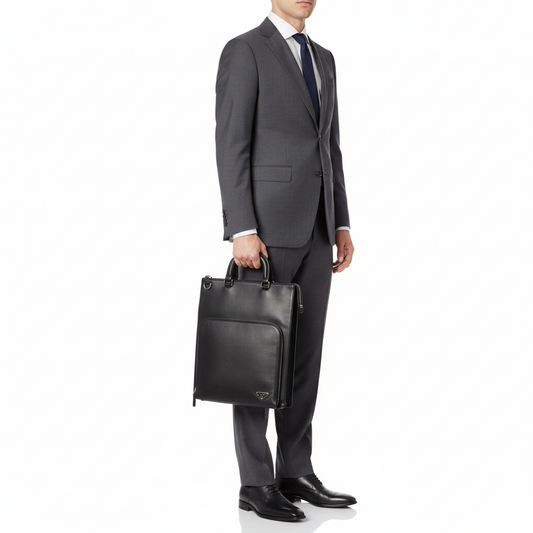 PRADA – Saffiano Leather Triangle Logo Tote Bag – Black – Men’s Business / Briefcase Style – 100% Authentic ✨Previously Owned Very Good Condition ~36% Off MSRP