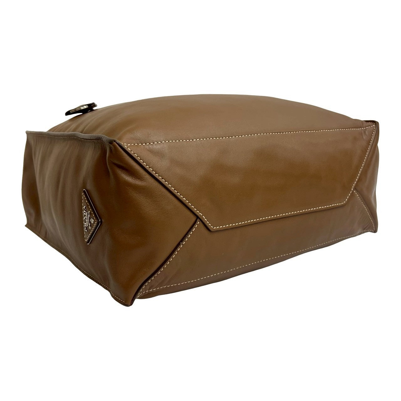 PRADA – Brown Leather Triangle Logo Tote Bag – With Dust Bag, Clochette & Key Ring – 100% Authentic ✨Previously Owned Very Good Condition ~33% Off MSRP