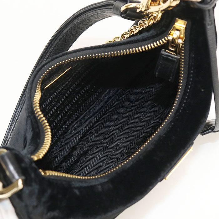 PRADA – Velvet Mini Re-Edition Shoulder Bag – Black with Gold Hardware – 100% Authentic ✨Previously Owned Very Good Condition ~39% Off MSRP