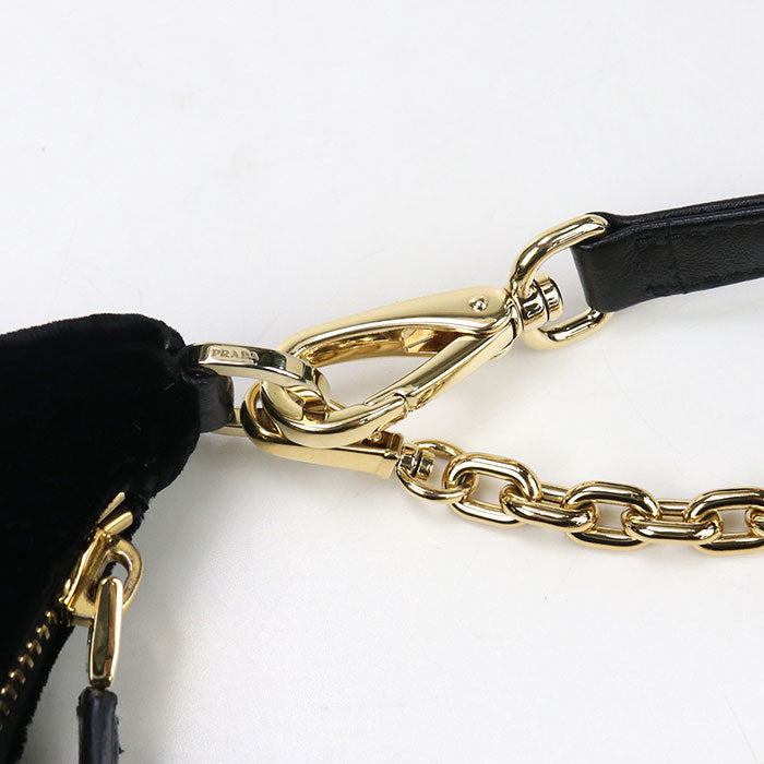 PRADA – Velvet Mini Re-Edition Shoulder Bag – Black with Gold Hardware – 100% Authentic ✨Previously Owned Very Good Condition ~39% Off MSRP